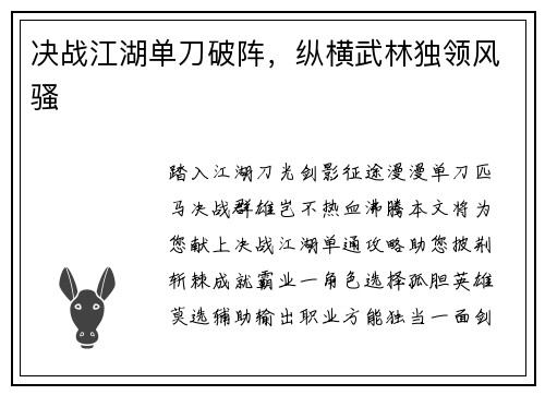 决战江湖单刀破阵，纵横武林独领风骚